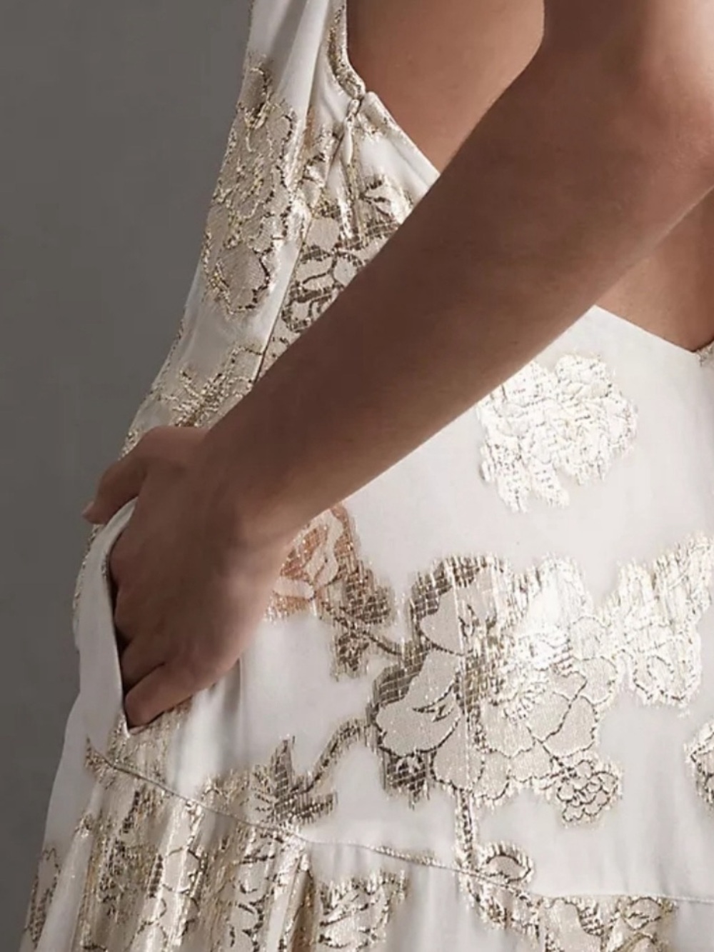 Free People Ivory Halter Maxi with Gold Floral Embroidery - Picture 3 of 9